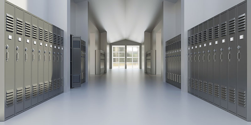 Empty high school hallway with lockers